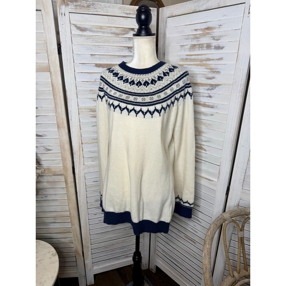 AMOUR VERT Women's XL Whistler Nordic Fair Isle Ribbed Knit Sweater Navy Cream - Picture 6 of 13